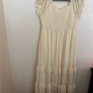 &merci Smocked Tiered Maxi Dress in Light Cream